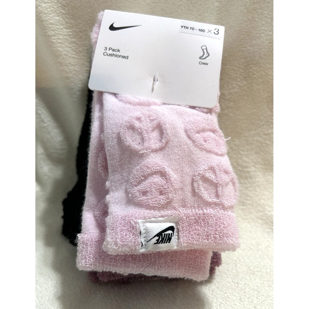 Nike 3-Pack Lightweight Youth 7C-10C Multicolor Pink/Black/Wine Crew Socks (SC2)